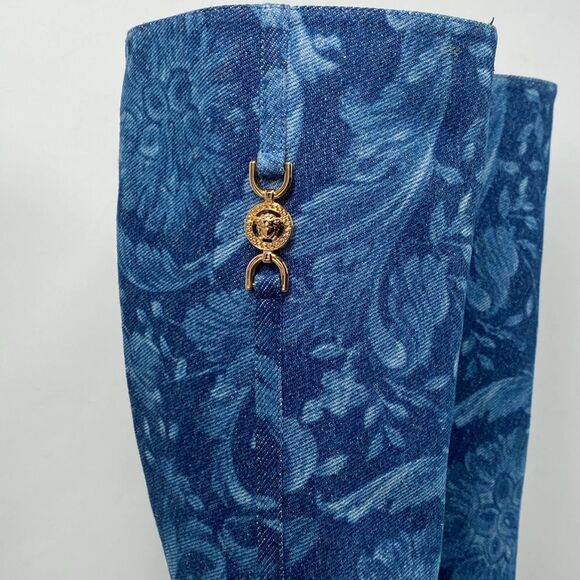 Versace T.110 110MM Floral Denim Pointed Boots size 38 - Picture 11 of 16